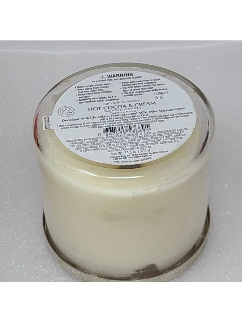 Bath & Body Works Hot Cocoa & Cream 3-Wick 14.5 oz Candle Large Glass Jar